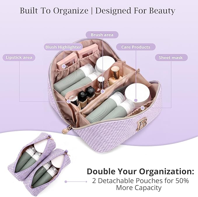 Personalized Gift Travel Makeup Bag: Initial Makeup Organizer Bag for Women | 3-in-1 Custom Make up Bag Set - Vegan Leather Travel Cosmetic Bag - Luxury Gift for Women – Birthday, Anniversary, Graduation - Image 3