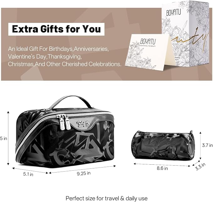 BOYATU Travel Makeup Bag for Women: Y2K Aesthetic Personalized Glossy 3 Pcs Set Cosmetic Organizer Bag - Trendy Statement Toiletry Pouches for Forward Women - Stand Out at Festivals & Trips(D-2-Black) - Image 8