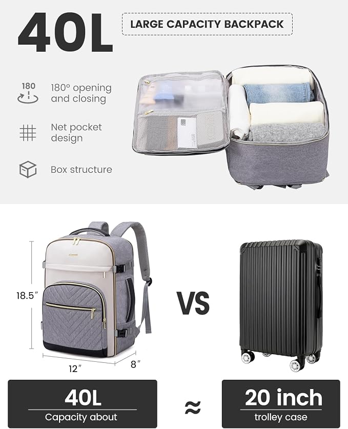 LOVEVOOK Travel Backpack for Women,40L Carry On Backpack for Airplanes,17.3 Inch Laptop Personal Item Travel Bag - Image 3