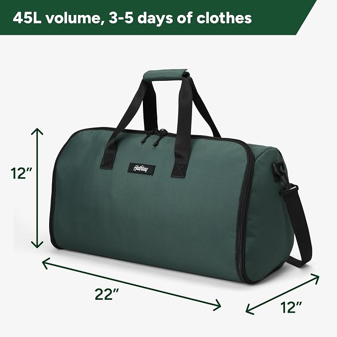 Halfday Convertible 2-in-1 Garment Duffel Weekender Bag 45L: Wrinkle-Free Travel (Hanging Suit Compartment, Shoe Pockets, Trolley Sleeve), Durable & Water-Resistant Carry-on, Hunter - Image 6
