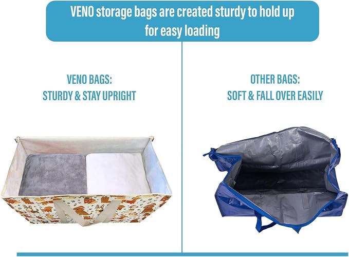 VENO 4 Pack Heavy Duty Moving Bags, Extra Large Storage Bags with Reinforced Handles & Strong Zippers, Foldable & Reusable Moving Box Alternative for Clothes & Dorm Storage - Image 4