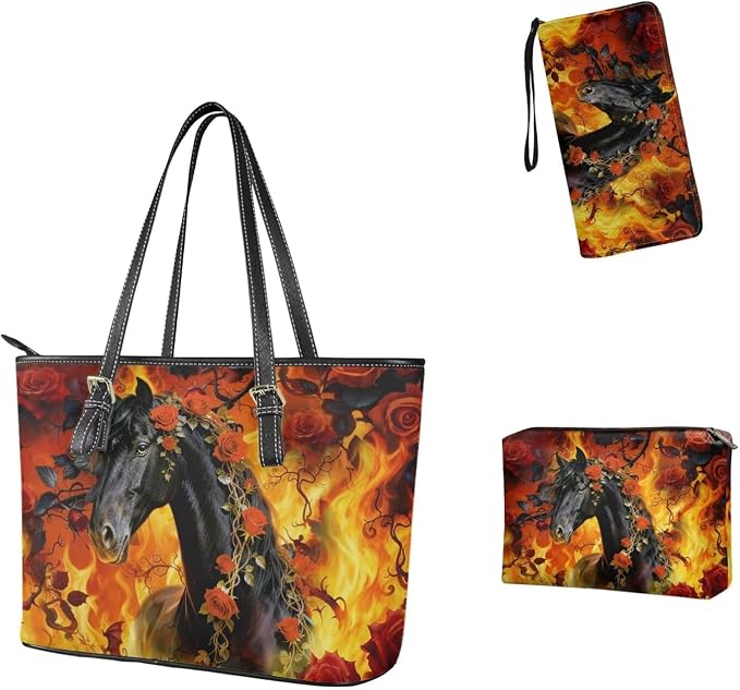 Women Purse Handbags Wallet Sets Leather Shoulder Tote Bag for Women,Top Handle Purse with Wrist Wallet Bag - Image 3