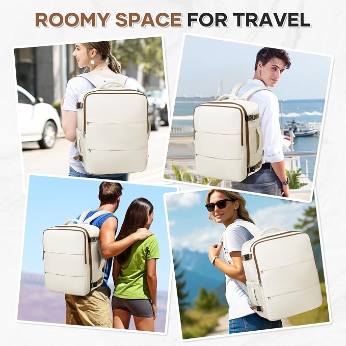 Travel Backpack For Women Men Carry on Backpack Luggage Flight Approved Personal item Travel Bag Essentials Mochila de viaje Laptop College Backpack Large Beige Brown - Image 8