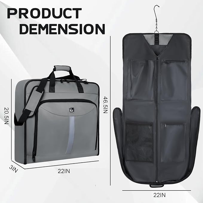 Goloni Garment Bag For Men Women Travel & Business,Hanging Clothes & Multiple Compartment,Waterproof Foldable Suit Bag Grey - Image 2
