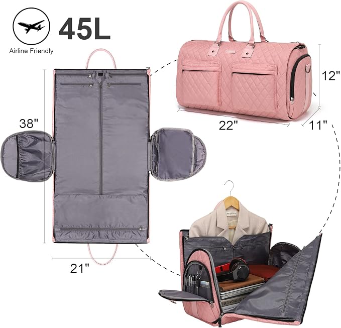 Womens Convertible Garment Bags for Travel, Modoker Waterproof Carry On Garment Bag Garment Duffel Bag - 2 in 1 Hanging Suitcase Suit Travel Luggage Bag, Pink - Image 3