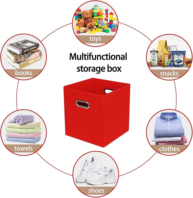 Fabric Cloth Storage Bins,Fabric Cube Bins Organizer with Dual Handles Foldable Cube Storage Baskets for Home Bedroom Storage,Set of 6,(Red) - Image 3