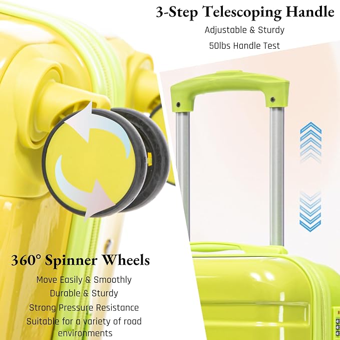 Gradient Green-Yellow Luggage Set 14" & 20" - 2 Piece PC Spinner Wheel Suitcases with Combination Lock, Lightweight Carry On for Business & Vacation - Image 3
