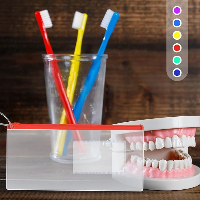 Timgle 800 Pcs Dental Zipper Pouches Dental Bags for Patients Bulk with Business Card Holder Clear Toothbrush Pouch Plastic Pencil Pouch for Students Teacher Prizes, Color Random - Image 5