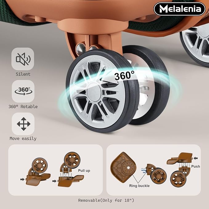Melalenia Luggage Sets 7 Piece Hard Shell Carry on Suitcase with Spinner Wheels and TSA Lock, Lightweight Travel Duffel Bag for Women, Men, Green Brown - Image 4