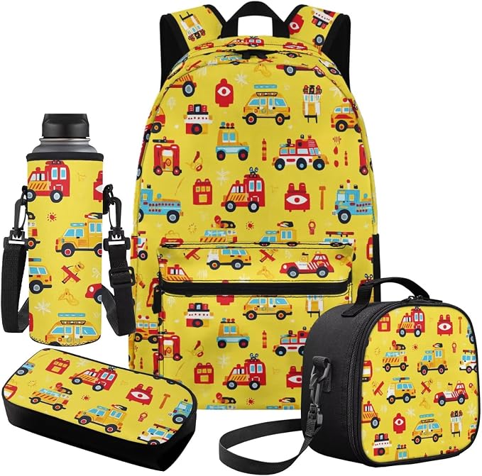 Car Boys School Bag with Lunch Box Pencil Case Water Bottle Sleeve 4 in1 Set Boys Backpacks Ages 8-10 6-8 Kids Bookbag for Elementary Middle Travel Outdoor Daypack - Image 2