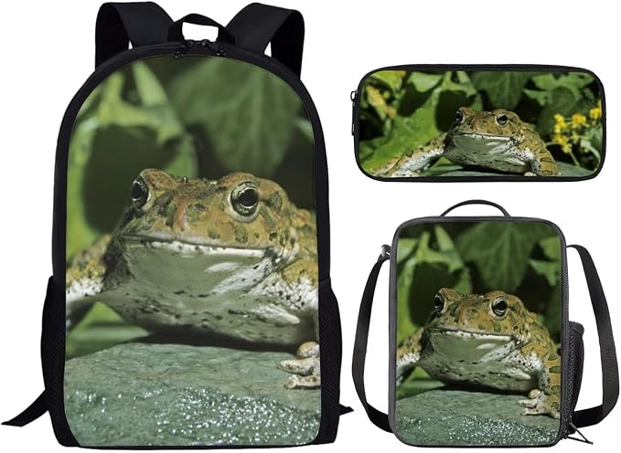 Girls Boys School Backpack with Lunch Box Pencil Case Comfy Padded Lightweight Toad Backpack Set Kids Cute Bookbag Insulated Lunch Bag Student Large Capacity Daypack 17 Inch - Image 2