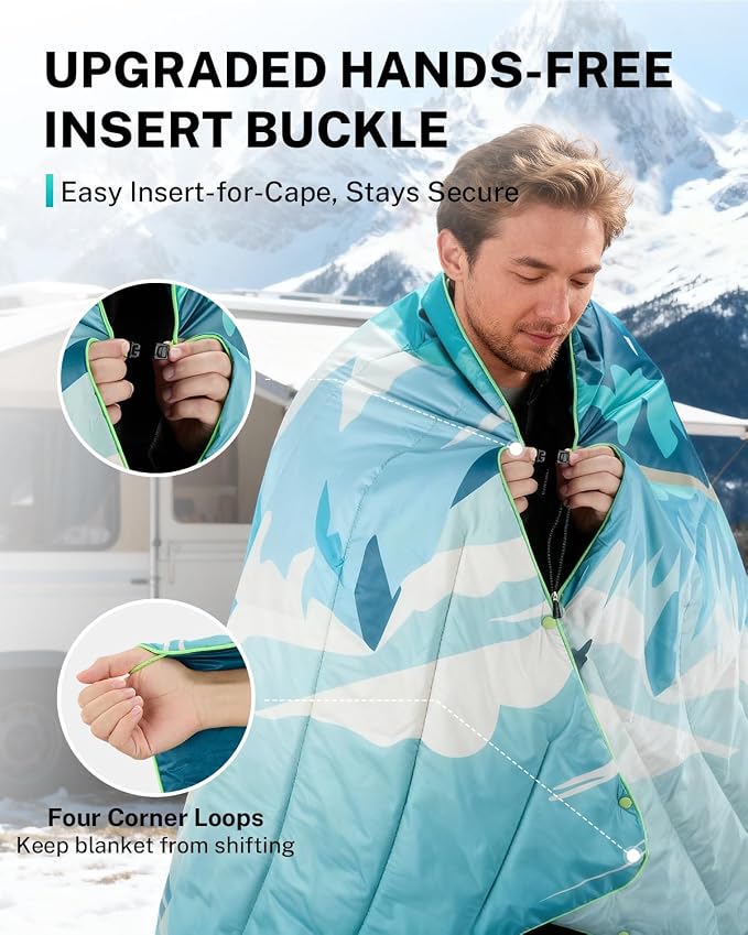 Gonex Camping Blanket with Aero-Warmth Breathable Layer - Puffy Printed Packable Blanket, Ultralight Wearable Water-Resistant Quilt, 79" X 55" for Camping, Beach, Hiking, Travel, Picnics (Iceberg) - Image 3