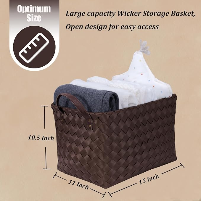 Handwoven Clothes Basket Laundry Hampers Large Wicker Storage Baskets for Shelves Blankets Closet Storage Bins Car Bedroom Bathroom Organizers and Storage Bath (Pack of 4, Espresso color) - Image 5
