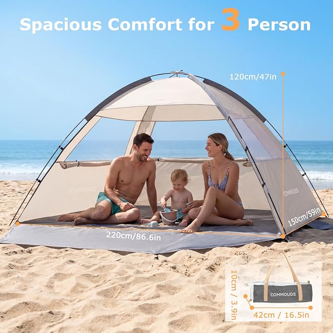 COMMOUDS Beach Tent Sun Shelter for 3/4/6/8 Person, UPF 50+ UV Protection Beach Shade Canopy Tent, Lightweight, Easy Set Up and Carry - Image 7