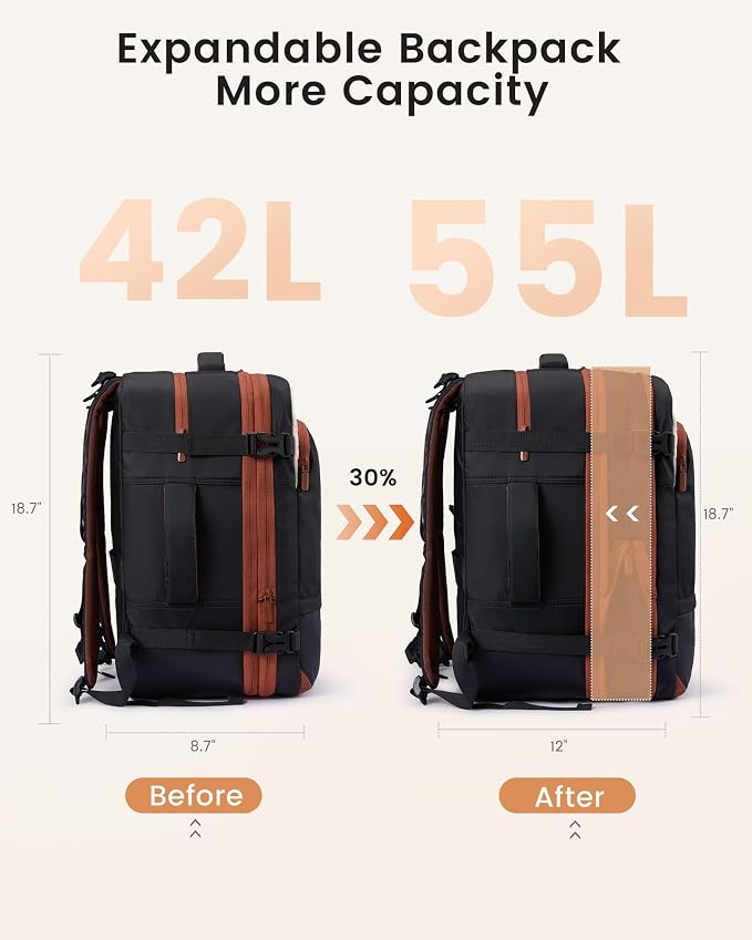 LOVEVOOK Carry On Travel Backpack For Women Flight Approved, 55L Personal Item Travel Bag Flight Approved, TSA Travel Bag Fit 18 Inch Laptop, Weekender Overnight Waterproof Daypack with 2 Cubes - Image 3