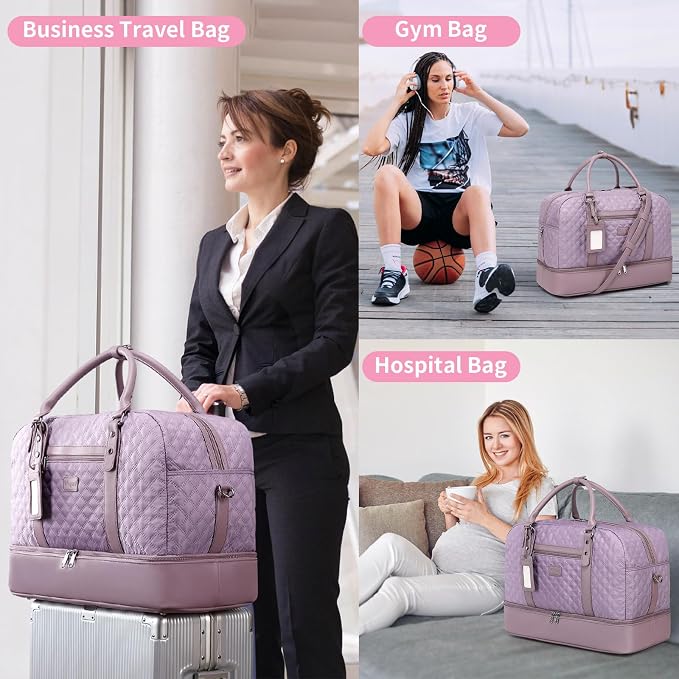 Wogarl 4PCS Weekender Bags for Women Large Overnight Weekend Travel Duffel Carry on Shoulder with Shoe Compartment Canvas Toiletry Bag for Travel Business Gym - Image 7