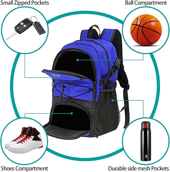 WOLT Basketball Backpack Large Sports Bag with Separate Ball Holder & Shoes Compartment, Best for Basketball, Soccer,Gym - Image 4