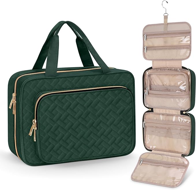 Wedama Toiletry Bag for Women, Medium Cosmetic Travel Bag, Hanging Toiletry Bag for Bathroom, Thickened PVC Waterproof Makeup Bag, Toiletries Bag for Travel Business Trips and Camping, Dark Green by Wedama