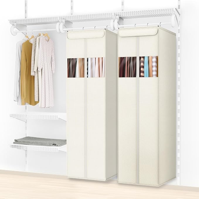 Zilink Long Dress Bag for Hanging Clothes 65" Dress Bags for Gowns Long with Clear Window Space Saving Dress Storage Bags Hanging for Long Dresses, Winter Coat, Trousers, Fur, Beige - Image 6