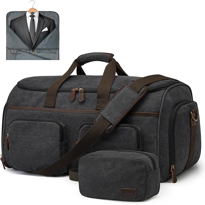 Garment Bag for Travel, S-ZONE Duffle Bag for Men Travel Convertible Suit Bags Carry on Luggage Women Hanging Suitcase Travel Bag with Toiletry Bag | Soft Canvas, Black, Carry-on size, with Toiletry Bag, Adjustable Shoulder Strap, Trolley Sleeve, Shoe ... by S-ZONE