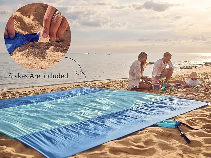 WEKAPO Beach Blanket Sandproof Waterproof, Extra Large Beach Mat, Oversized & Compact Sand Free, Quick Drying Beach Essentials for Vacation, Cruise, Picnic & Camping with Stakes - Image 6