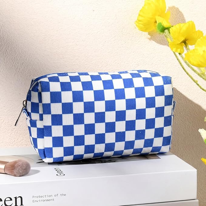 SOIDRAM 2 Pack Checkered Makeup Bag for Women, Cute Makeup Pouch Small Makeup Bag Travel Cosmetic Organizer for Toiletries, Brushes & Skincare - Image 3