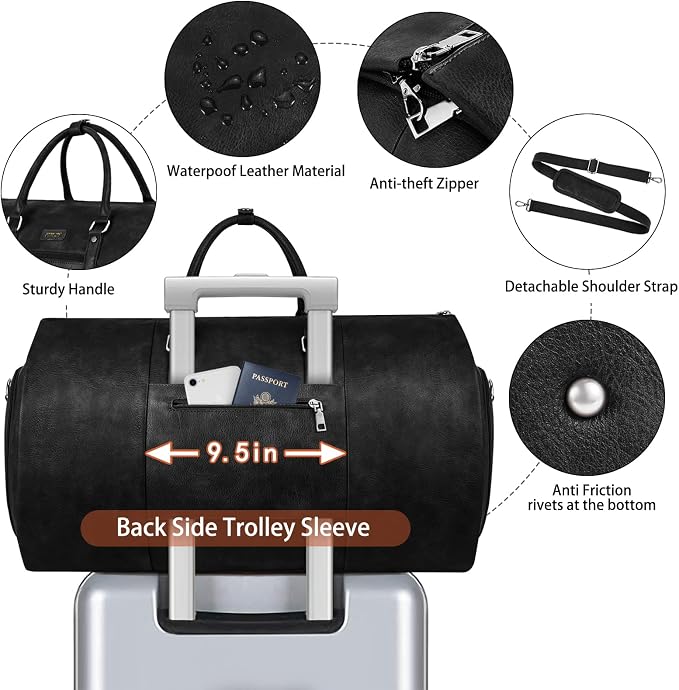 Garment Bag for Travel, Convertible Carry on Garment Duffel Bag for Men 3Pcs Weekender Bag 2 in 1 Hanging Suitcase Suit Bag - Image 5