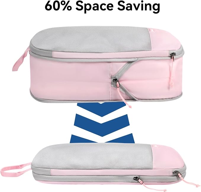 Voova 6 Set Compression Packing Cubes, Travel Accessories Expandable Packing Organizer Bags Set for Carry on Suitcase, Durable Luggage Packing Cubes for Travel Essentials, Pink - Image 4