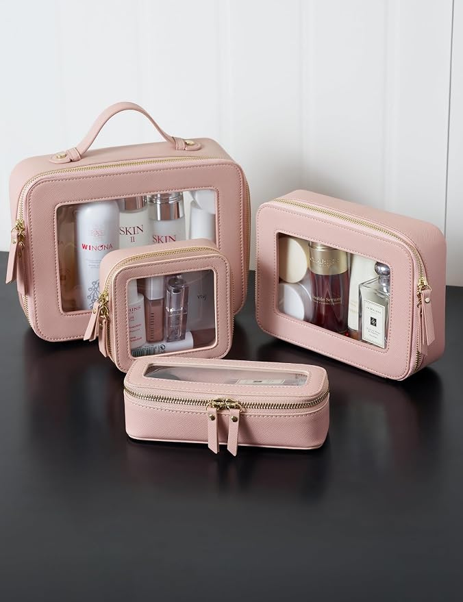 Small Makeup Bag for Purse Mini Cosmetic Bag Clear Pink Square Pouch for School Cute Leather Make Up Case Travel Organizer for Backpack Tiny Toiletry Bag with Zipper for Car Essentials Women Girls - Image 8