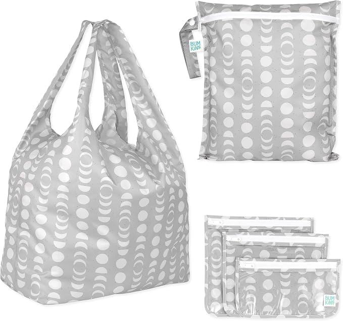 Bumkins Reusable Grocery Shopping Tote Bag for Women, Large Boho Style with Handles, Foldable, Washable, Shoulder Straps by Bumkins