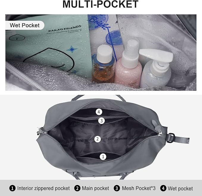Travel Duffel Bag, Carry On Overnight Weekender Bags for Women | Travel Bag with Wet Pocket & Trolley Sleeve, For Spirit Airlines 18x14x8 Personal Item Bag - Image 4