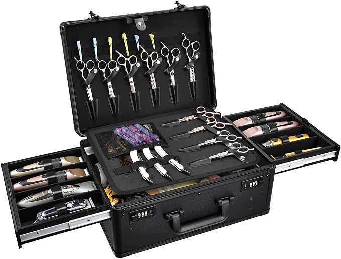 Yueieoun Barber Case with Clippers Sliding Tray, Profesional Barbers Briefcase Tool Case, Barber Cases for Clippers and Supplies, Hair Scissors Trimmer Organizer, Salon Grooming Hard Travel Suitcase by Yueieoun