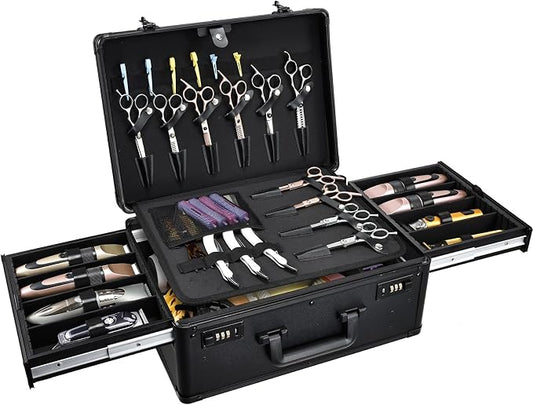 Yueieoun Barber Case with Clippers Sliding Tray, Profesional Barbers Briefcase Tool Case, Barber Cases for Clippers and Supplies, Hair Scissors Trimmer Organizer, Salon Grooming Hard Travel Suitcase by Yueieoun
