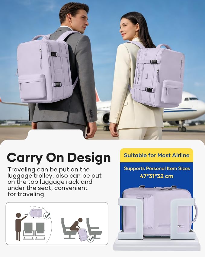winspansy Vacuum Backpack Travel with Pump Carry on Luggage Flight Approved Essentials Personal Item Travel Bag with Vacuum System Waterproof Compression Backpack for Women Men Mochila de Viaje Purple - Image 8