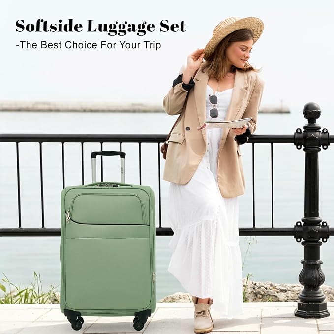 Merax 4-Piece Expandable Luggage Set,Softside Suitcase,Light Green | 18" 22" 26" 30" Lightweight Luggage with Spinner Wheels,Suitcase Set with TSA Lock,Front Pocket & Interior Organization - Image 2