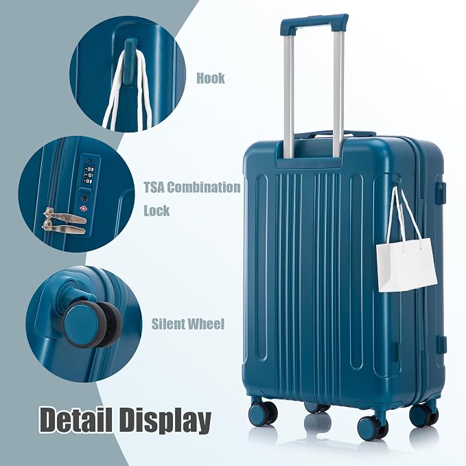 GDFStudio 20/24/28 Inch 3 Piece Luggage Set, ABS Hard Shell Spinner Suitcase with 360° Silent Wheels,TSA Combination Lock, Large Capacity Travel Luggage with Retractable Handle,Carry On,Dark Blue - Image 4