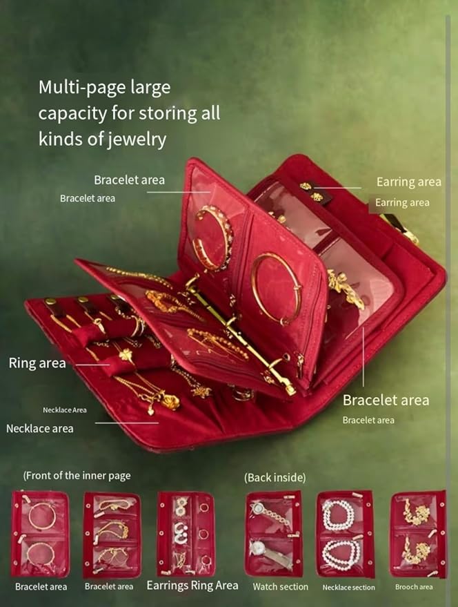 Travel Jewelry Organizer Case - Portable Jewelry Box for Women with Multiple Compartments, Mini Travel Jewelry Bag for Earrings, Necklaces, Rings & Bracelets (Red) - Image 7