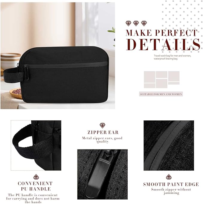 Hillban 9 Pcs Portable Toiletry Bag for Men Water Resistant Shaving Bag Foldable Cosmetic Bag Travel Bag for Toiletries Hanging Storage Shower Bag wedding groomsmen gifts(Black) - Image 3