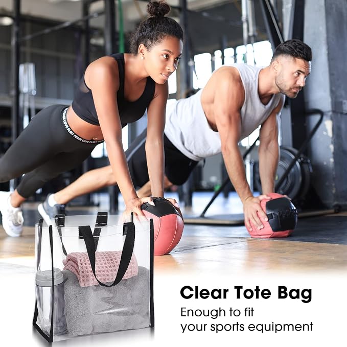 Saintrygo 20 Pack Clear Tote Bags Bulk 12 x 12 x 6 PVC Plastic Tote Bag with Handles for Stadium Work Beach Sports(Black) - Image 8