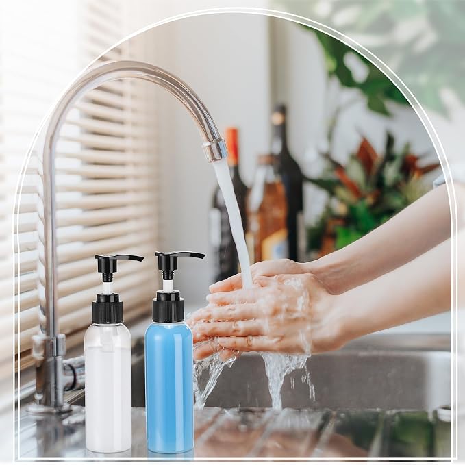 Nuenen 48 Pcs Refillable Empty Lotion Bottles 4oz/120ml Plastic Pump Bottles Conditioner Shampoo Dispenser Leak Proof Pump Container for Body Wash, Creams, Liquid Soap (Black) - Image 5