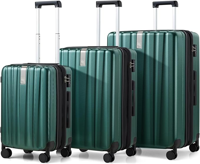 Hanke Expandable Hardshell Luggage Sets 3 piece Carry on Luggage with Wheels Suitcases Lightweight Checked Travel Luggage Rolling Large Suitcase Travel Luggage Bag Woman Men 20/24/29 IN,Blackish Green by Hanke