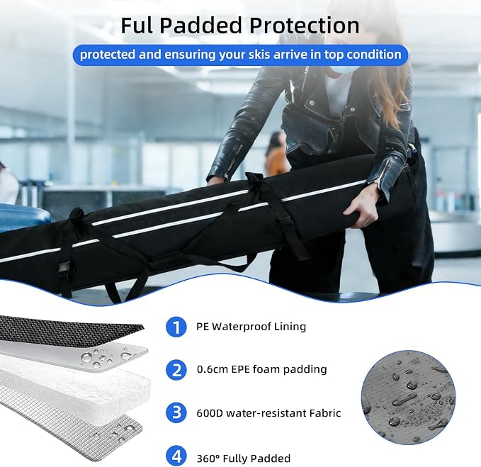360° Padded Ski and Snowboard Travel Bag, Water-resistant Durable Storage Case for Air Travel and Road Trips - Image 3