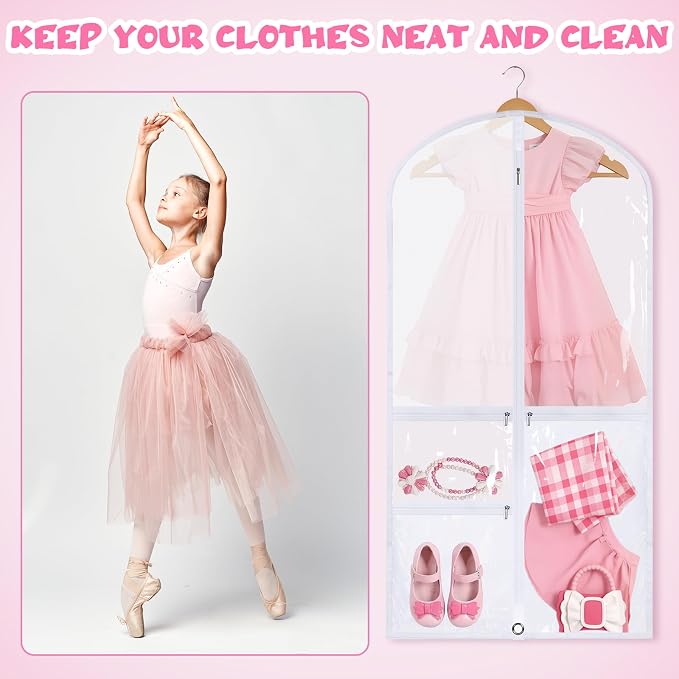 Geelin 14 Pcs Garment Bags for Dance Costumes PVC Clear with Zippers 20 x 40 Inch Garment Bag with Pockets Dance Costume Organizer Carrier for Storage Cover for Adult (White) - Image 5