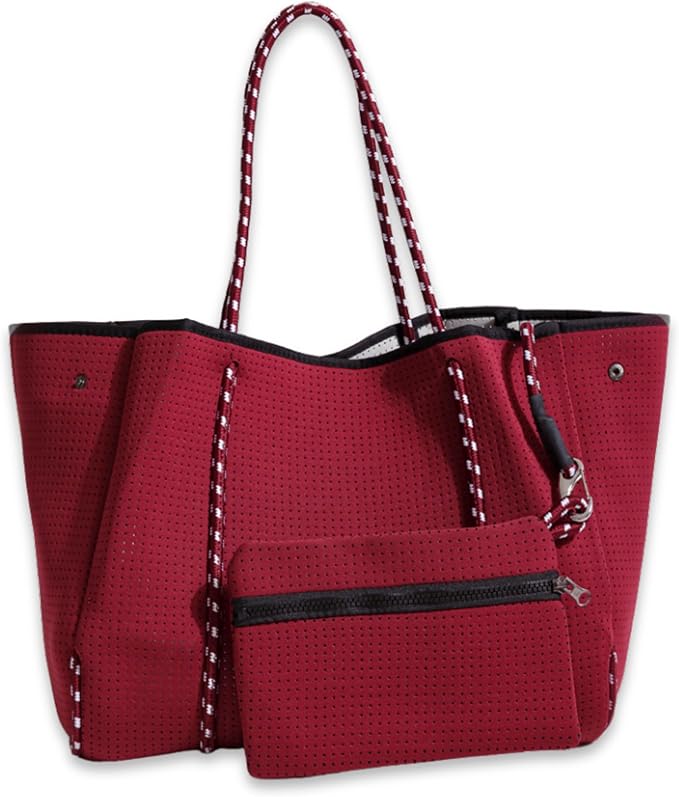 POPUPS Large Neoprene Tote Bag for Women - Everyday Designer Handbag for Travel Work and Beach with Pockets and Zipper Pouch by POPUPSBrand