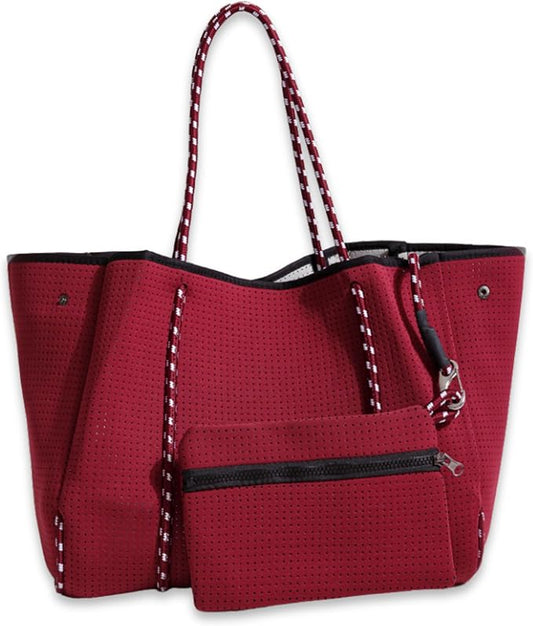 POPUPS Large Neoprene Tote Bag for Women - Everyday Designer Handbag for Travel Work and Beach with Pockets and Zipper Pouch by POPUPSBrand