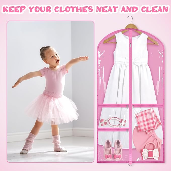 Geelin 14 Pcs Garment Bags for Dance Costumes PVC Clear with Zippers 20 x 40 Inch Garment Bag with Pockets Dance Costume Organizer Carrier for Storage Cover for Adult (Transparent Pink) - Image 5