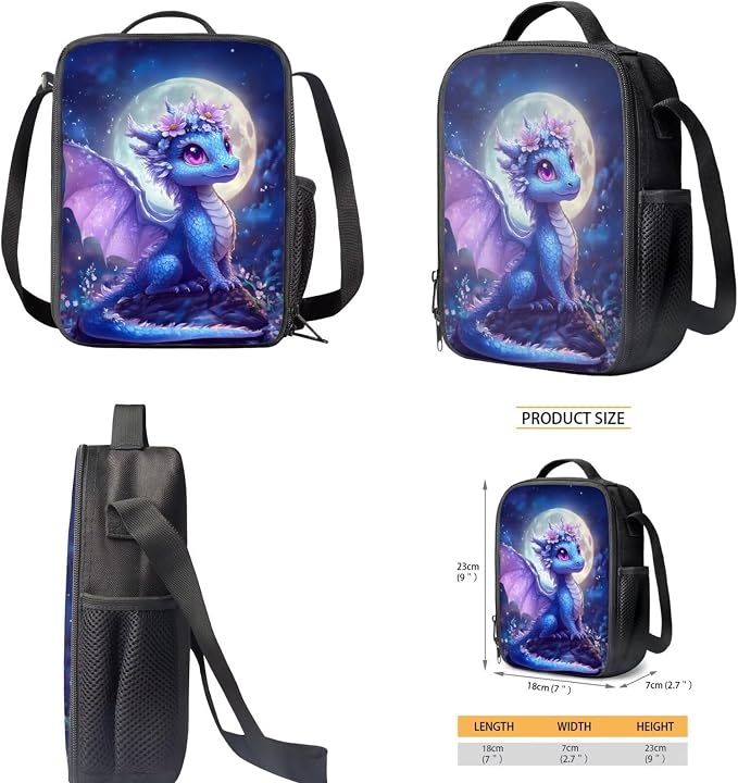 Dragon Backpack and Lunch Box Set Girl 6-8/8-10 Moon Kids Bookbags for 3rd Grade 4 in 1 Elementary School Back Pack with Lunch Bag Pencil Case Water Bottle Holder 17in Primary Schoolbag - Image 5