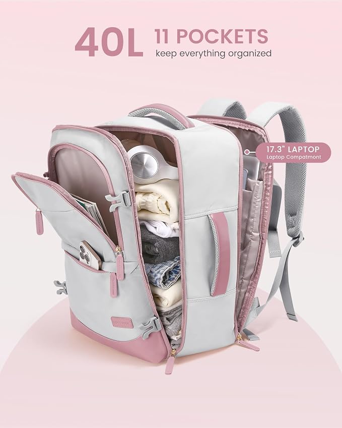 LOVEVOOK Travel Backpack for Women & Men, 40L Carry on Backpack Airline Approved, Large TSA Personal Item Travel Bag fits 17.3" Laptop, Business Weekender Bag for Essentials, 4Pcs - Image 5