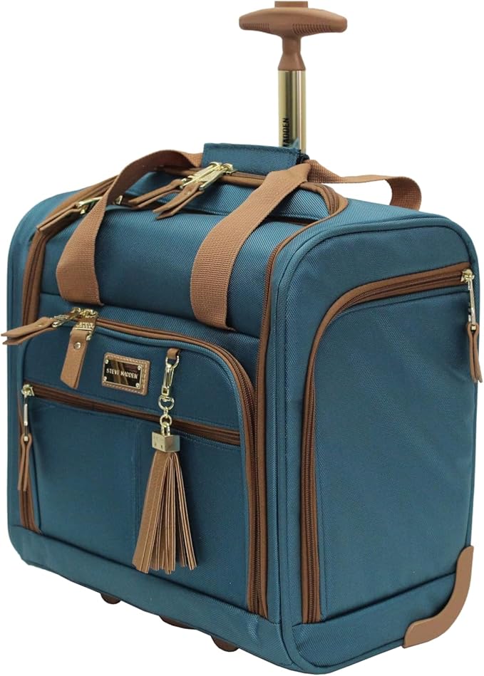 Steve Madden Designer 15 Inch Carry on Suitcase- Small Weekender Overnight Business Travel Luggage- Lightweight 2- Rolling Spinner Wheels Under Seat Bag for Women (Harlo Teal Blue) - Image 2