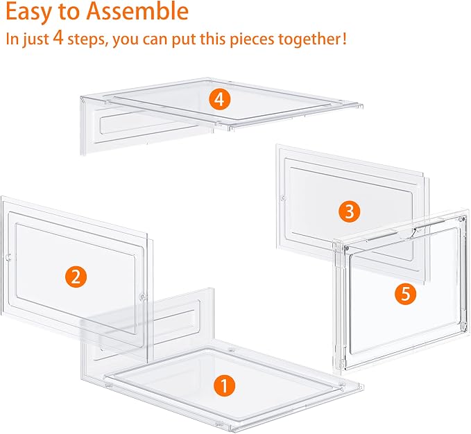 HOMIDEC Shoe Storage, 8 Pack Shoe Organizer Clear Hard Plastic Shoe Box, Shoe Boxes Clear Plastic Stackable, Shoe Boxes with Lids for Size 13 - Image 8